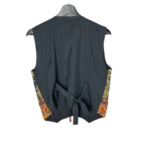 Black Brown Woven Geometric Folk Art Pattern Button Up Vest Large - Picture 2 of 7